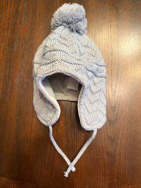 Kids Earflap Pom Knit Hat - Light Gray